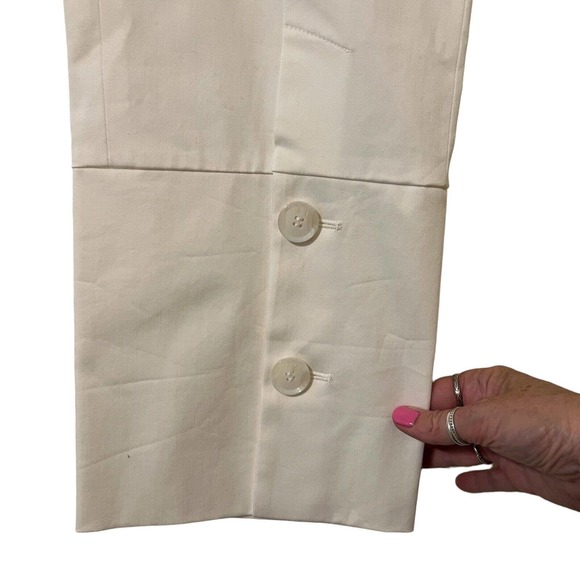 Lewit Women's Cream Flat Front Cropped Pants with Button Detail on Leg - Size 8 - Picture 4 of 9